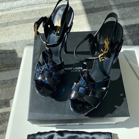 YSL TRIBUTE PLATFORM SANDALS IN PATENT LEATHER US 6 - Picture 4 of 15